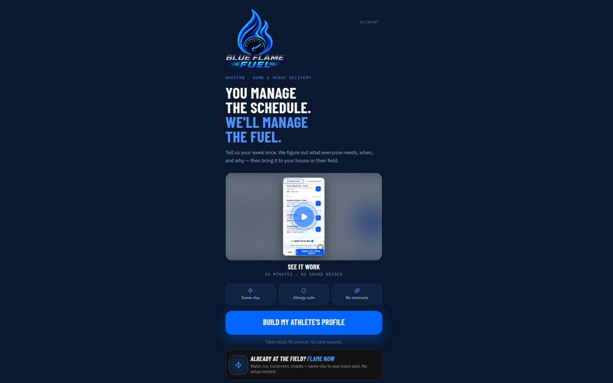 Blue Flame Fuel — same-day delivery for athletes' families