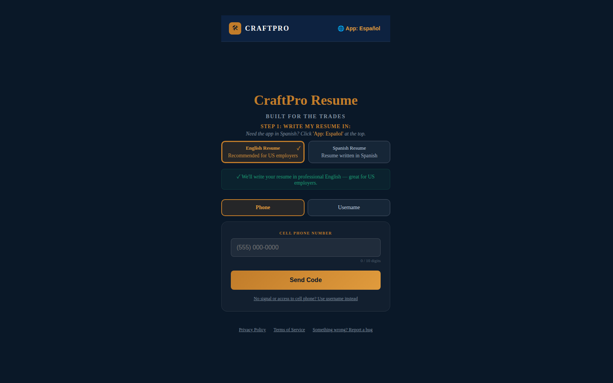 CraftPro Resume — bilingual resume builder for trades workers
